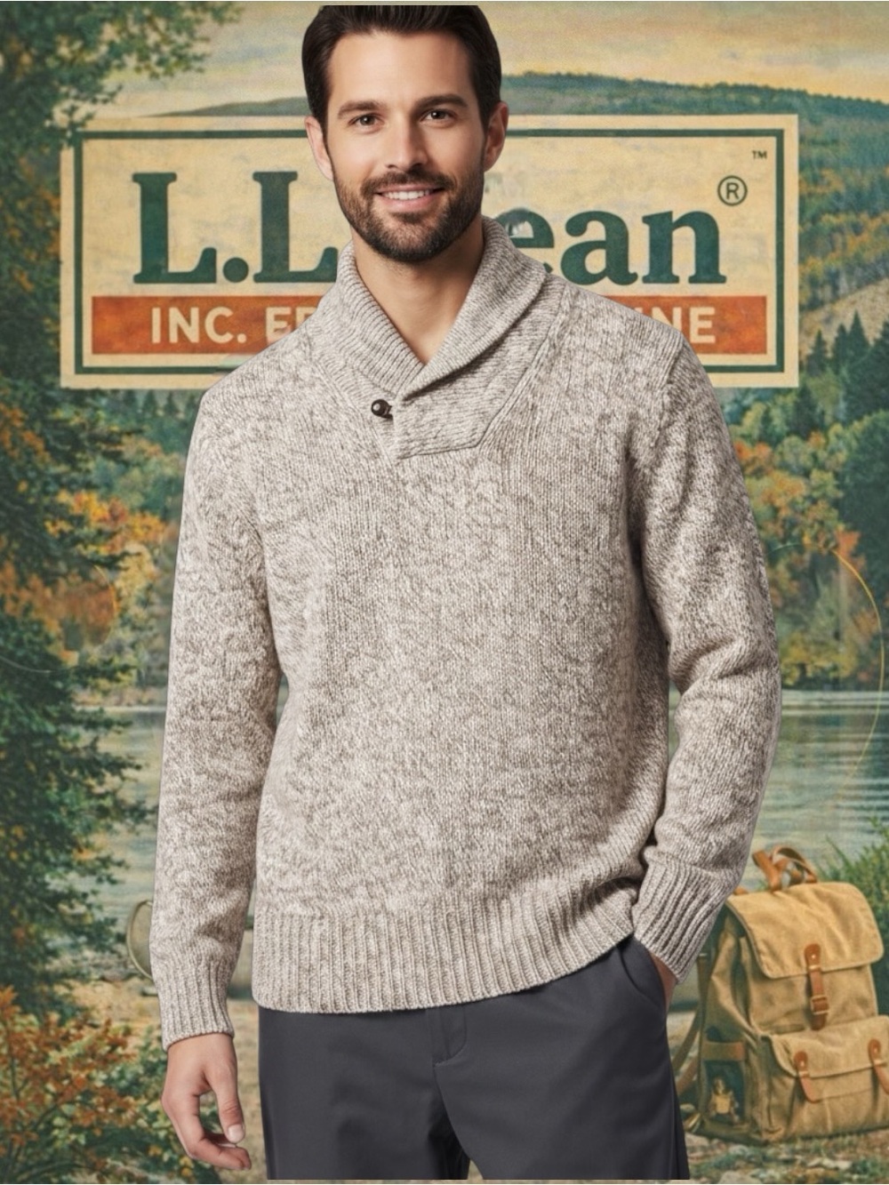 Vintage LL Bean Ragg Sweaters Wool Shawl Collar M Pullover Grandpacore